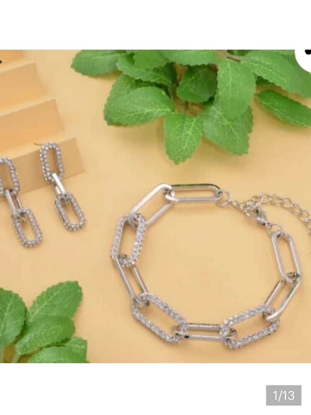 🆕️ Set -  Austrian Crystal Paper Clip Link Bracelet with Extender & Earrings